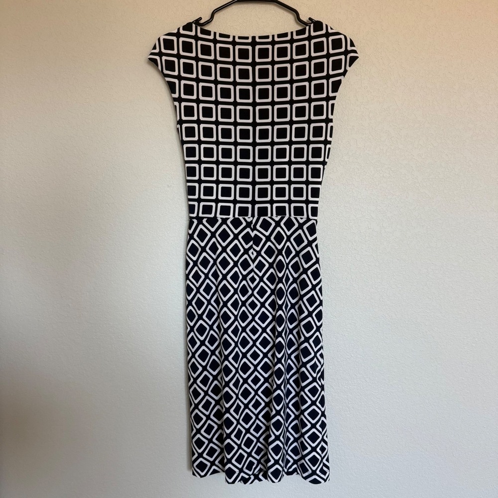 Lauren Ralph Lauren Navy White Geometric Square Twist Waist Sheath Dress 4 - Picture 2 of 6